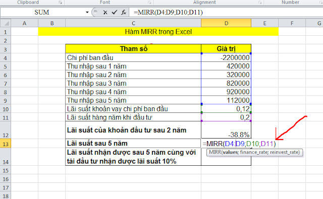 Hàm MIRR trong excel