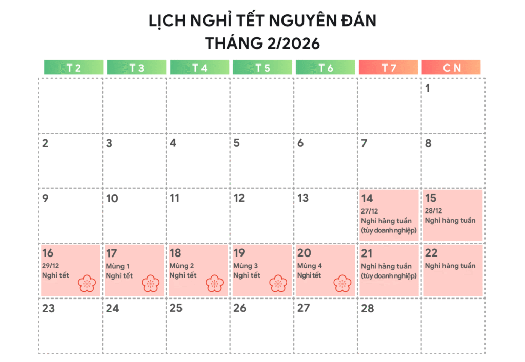 lịch nghỉ Tết 2026