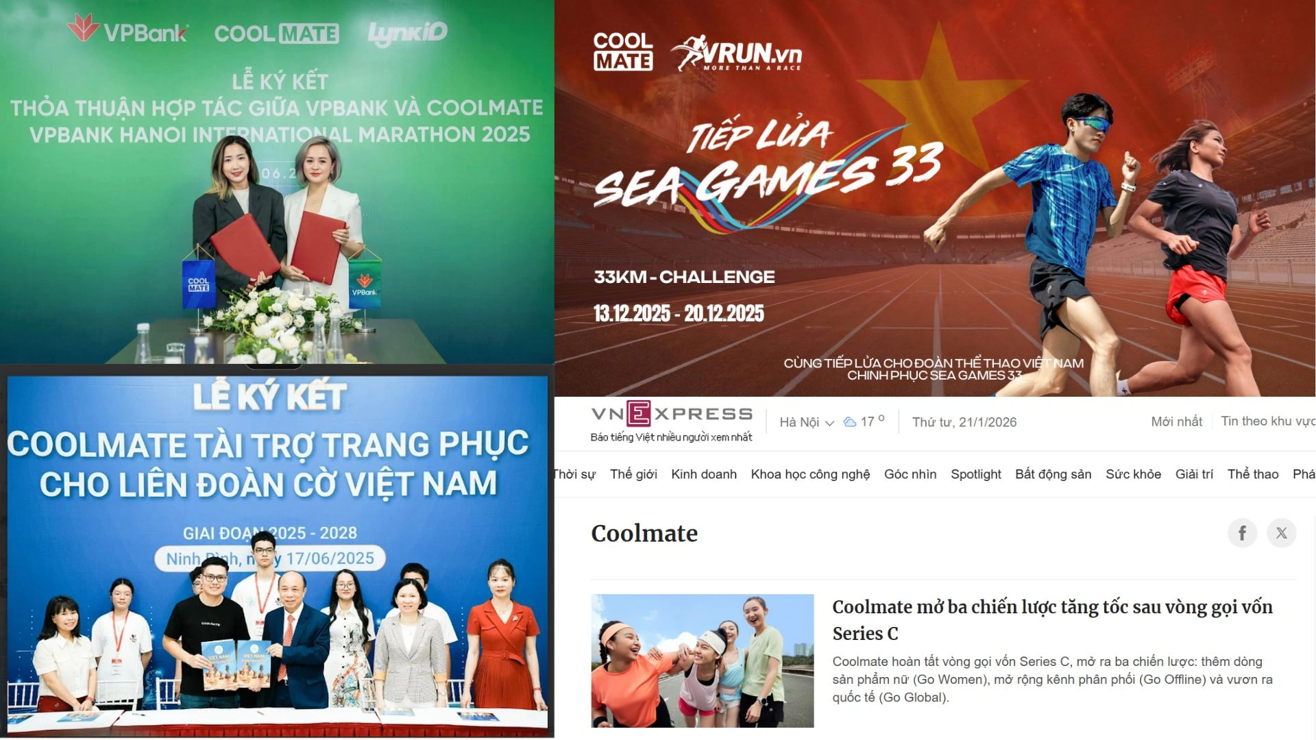 Coolmate đồng hành cùng các sự kiện thể thao lớn và xuất hiện trên những trang báo uy tín