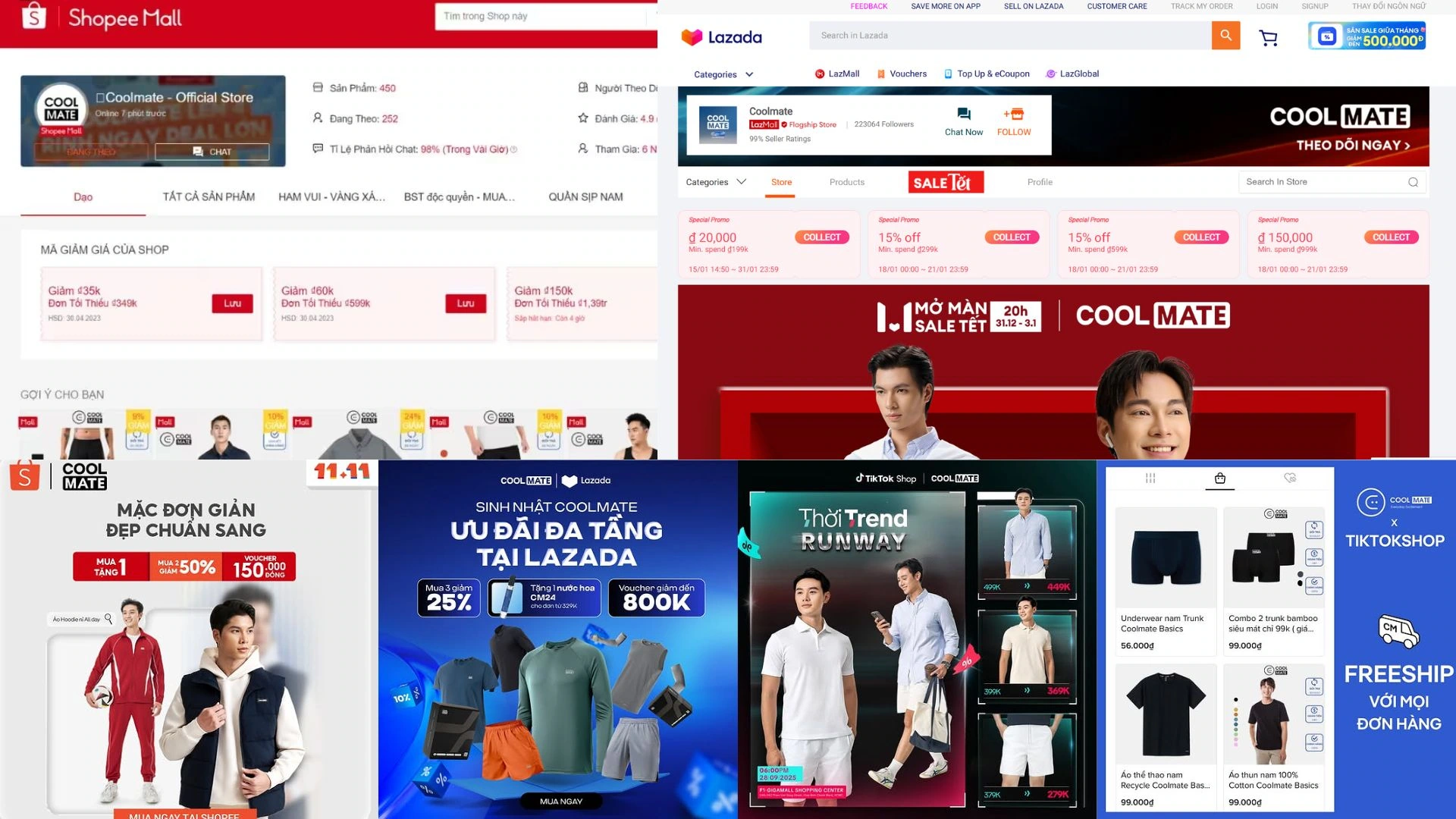 Kênh chính thức của Coolmate trên các sàn thương mại điện tử