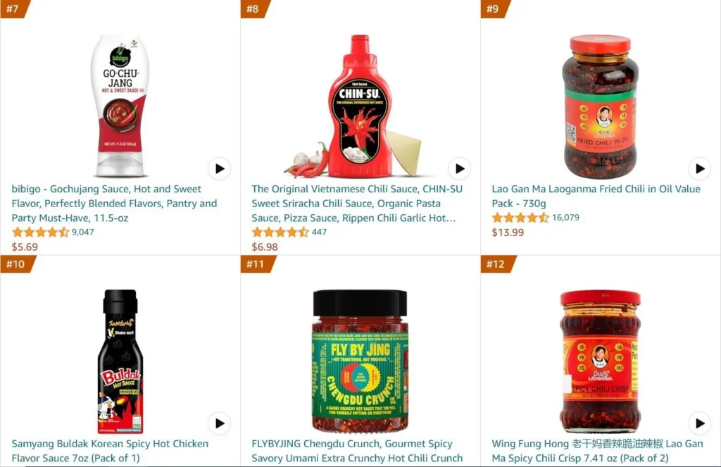 Tương ớt Chinsu vào top 8 best seller (doanh số cao nhất) trên sàn thương mại điện tử Amazon Mỹ