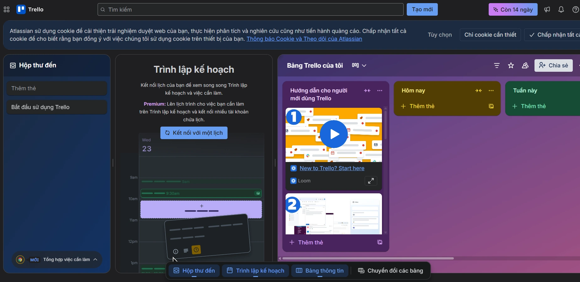 Giao diện bảng làm việc chính của Trello