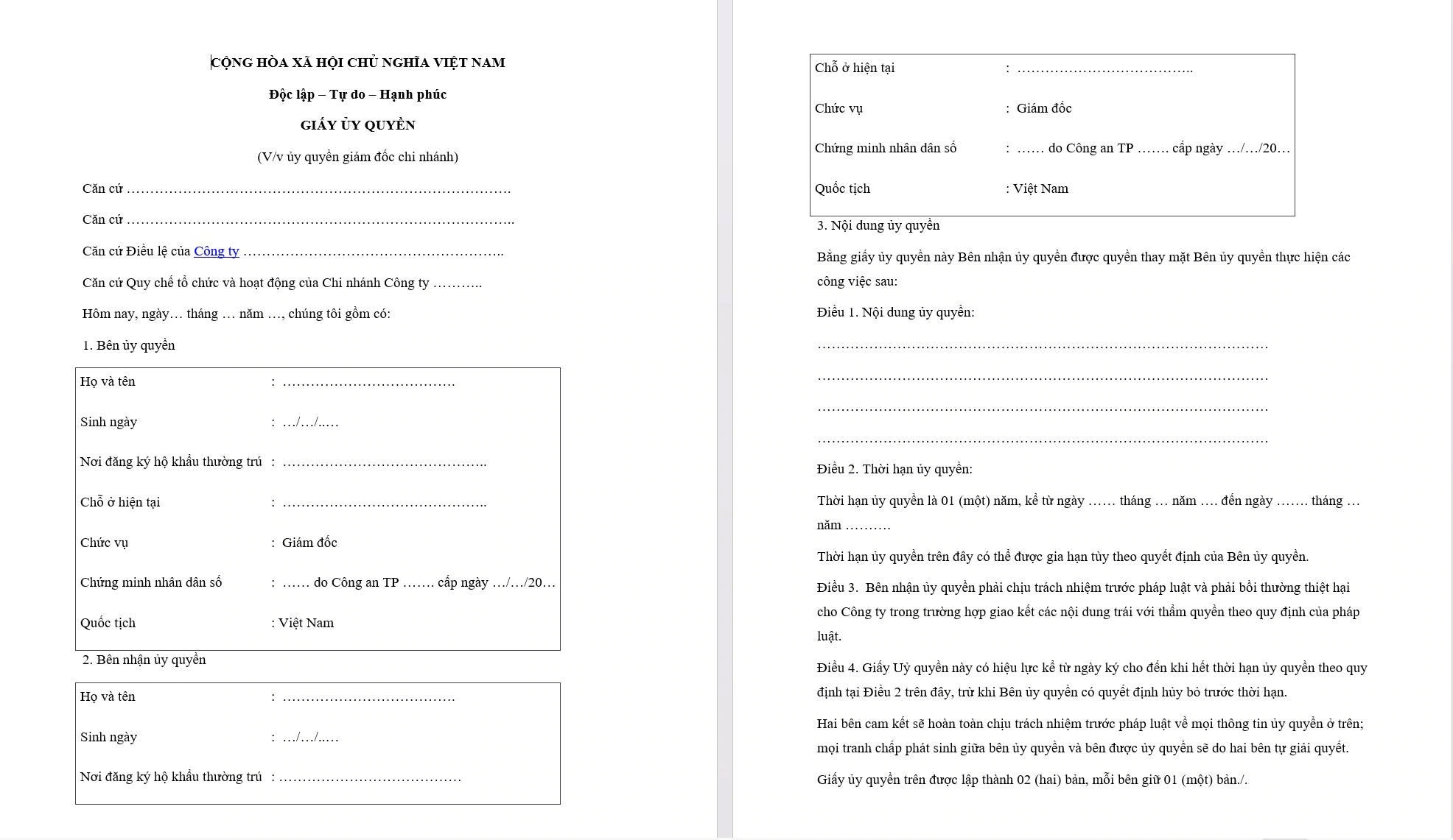 Mẫu giấy ủy quyền chuẩn trong doanh nghiệp