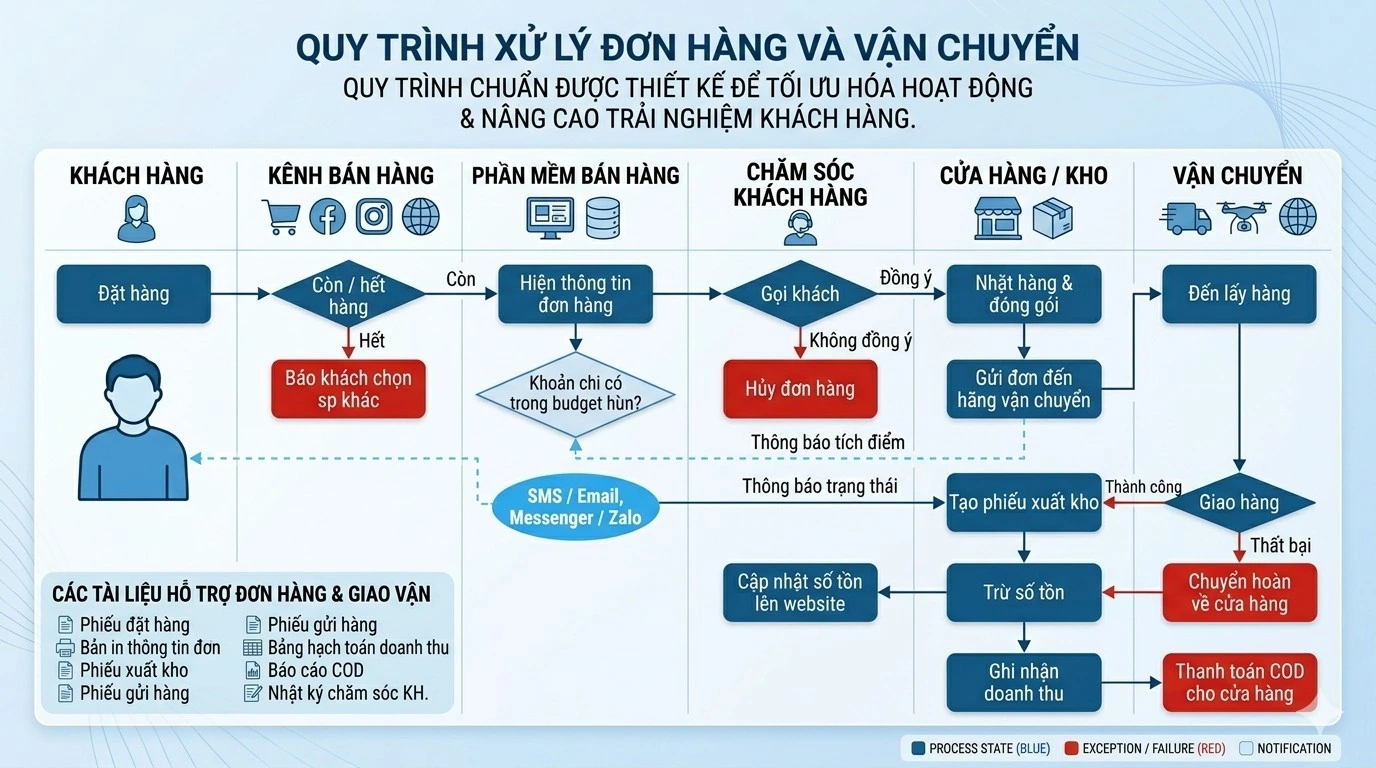 Mẫu quy trình xử lý đơn hàng và giao vận 