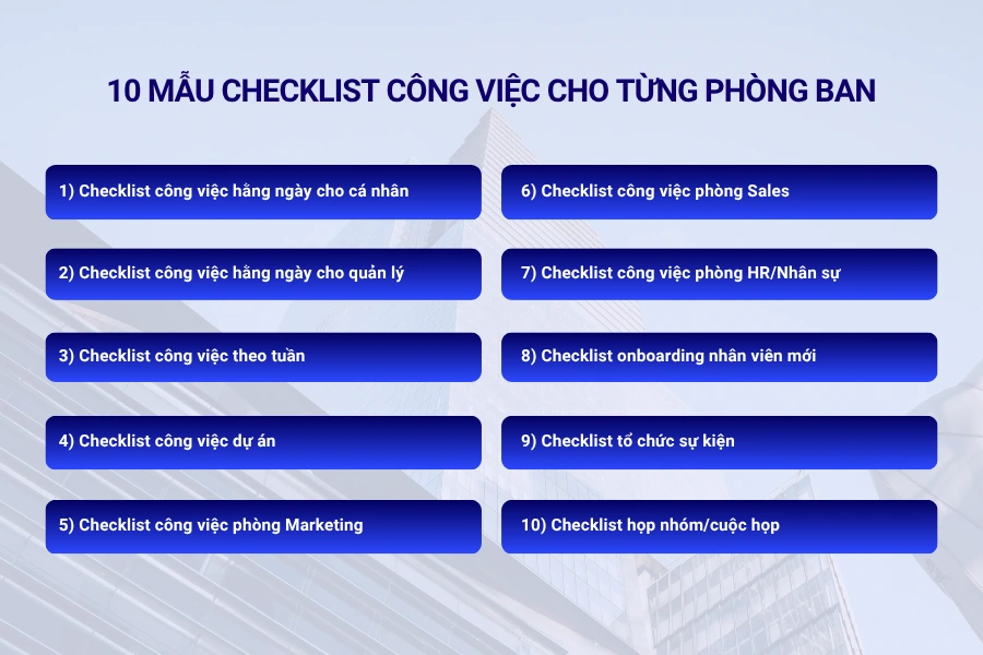 10 mẫu checklist công việc cho từng phòng ban